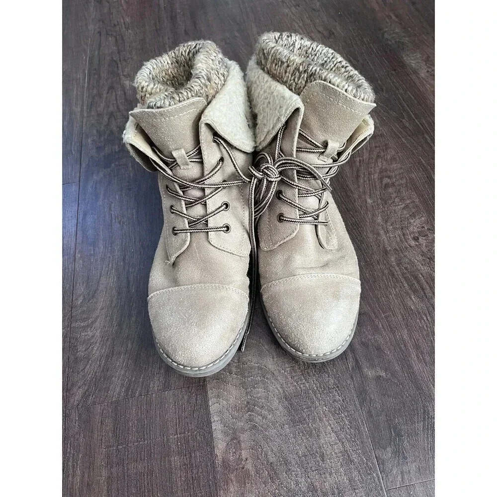 CLIFFS Womens Boots Brown Lace Suede 8.5 Outdoor Minimalist Tan Knit Ankle - Picture 3 of 6